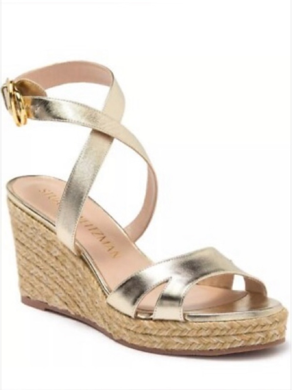Stuart Weitzman Zuzu Metallic Gold Espadrille Platform Wedge Sandals Size 8